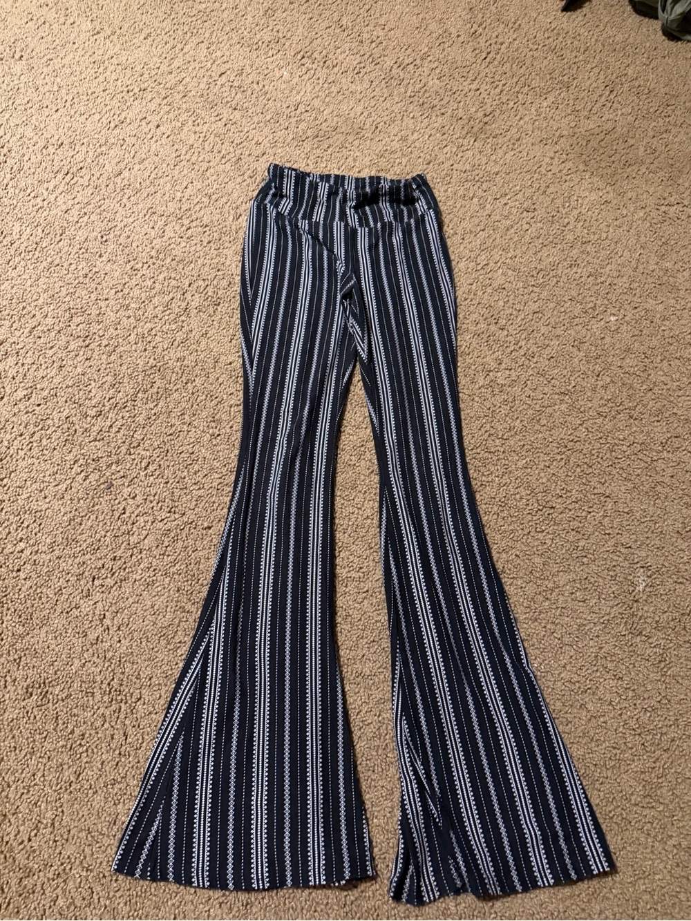 No Boundaries Black & White Striped Flare Pants